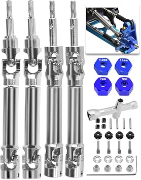 4PCS Stainless Steel Drive Shaft CVD Upgrades Part for 1/10 Stampede VXL 4X4,Rustler VXL 4X4,Slash VXL 4X4 Platinum Ultimate,Hoss VXL 4X4 4WD,ARRCat Front Rear #45 Drive Shaft with Hex,Blue
