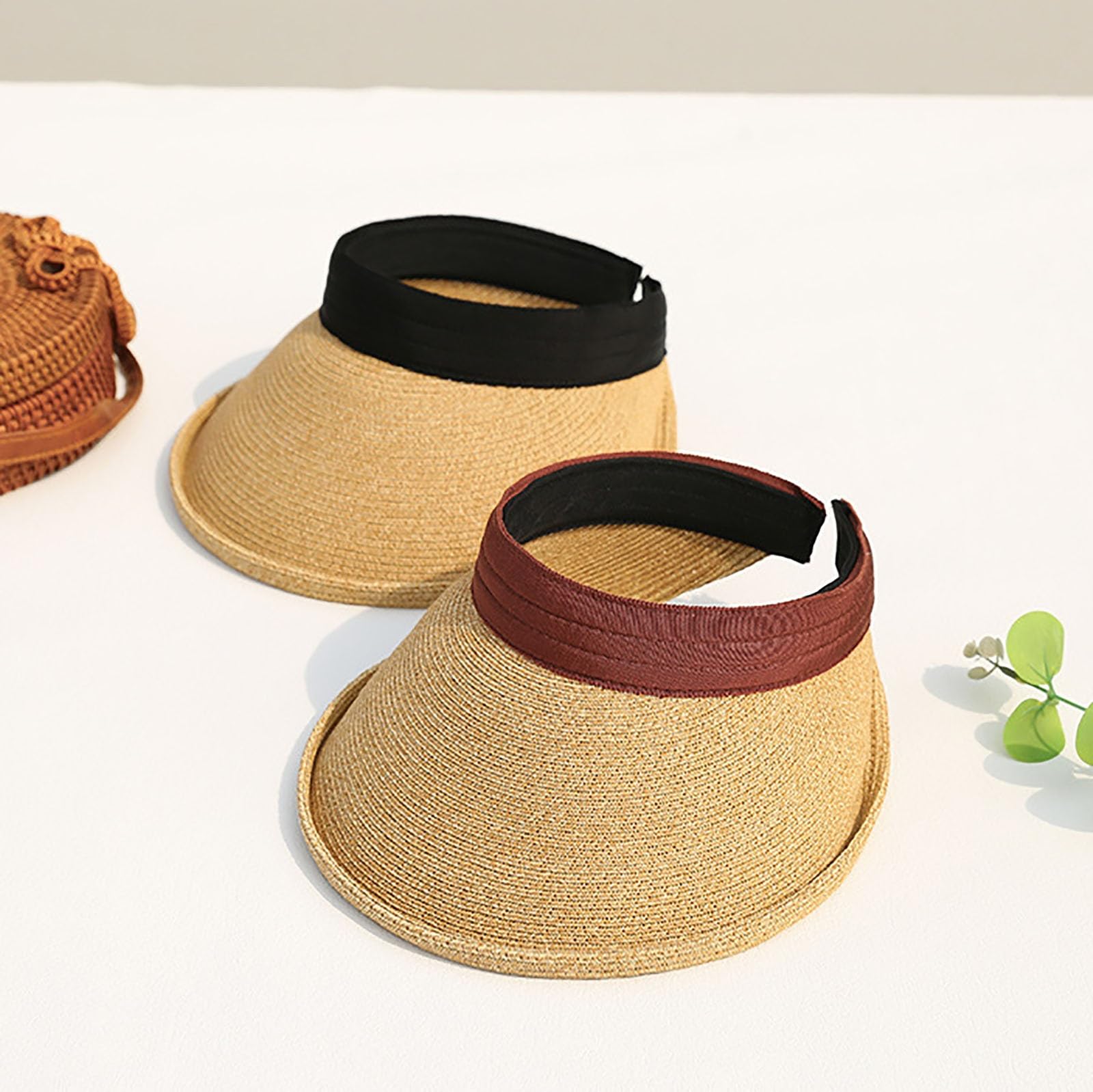 Sombreros De Paja para Mujer, Sombrero Viseras Mujer Verano De Paja Vacío con ala Grande Viseras para El Sol para Mujer Playa Viaje Vacaciones