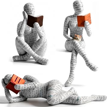 3 Packs Reading Women Thinker Statue, Modern Abstract Decoration on Shelf Table Desk, Home Decor for Living Room, Office