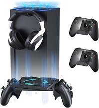 Wall Mount Kit for Xbox Series X, Wiilkac 2023 Newest Version 360° Rotatable Metal Wall Mount with 4*Controller Holders & Headset Hook - Easy to Install, Mount Any Facing Front, Black