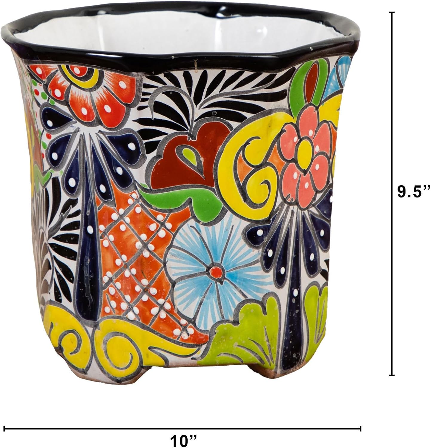Nearly Natural Handcrafted Mexican Talavera Ceramic Planter - 9.5in x 10in, Vibrant Hand-Painted Design, Drainage Hole, Suitable for Faux and Live Plants, Decorative Use Only, Not Food Safe