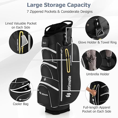 Miniatura 3 de Tangkula Bolsa de carrito de golf con divisores superiores de 15 vías, bolsa ligera para palos de golf con pozo de putter individual y 7 bolsillos,