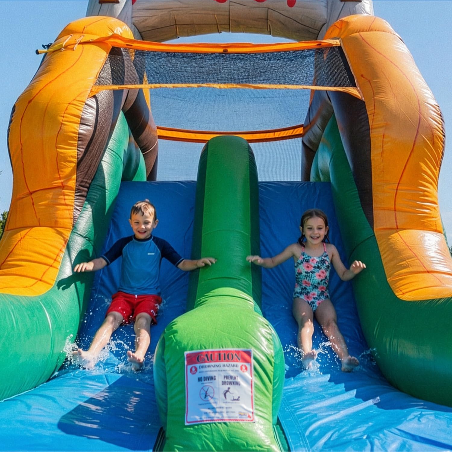 HeroKiddo 13' Rear Entry Climb Assisted with Handrails T-Rex Dinosaur Theme Inflatable Water Slide with Pool, 22ft Long- 100% Commercial Grade PVC, Reinforced Strength Wet/Dry Fun, Included Blower