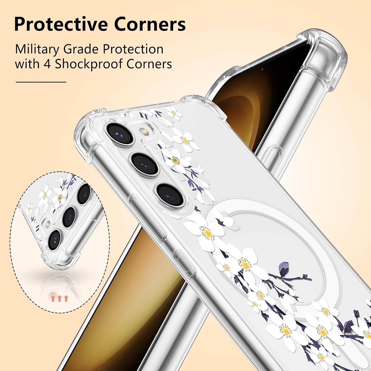 DEFBSC for Samsung Galaxy S23 Magnetic Case Clear Flower, Pear Blossom image 3