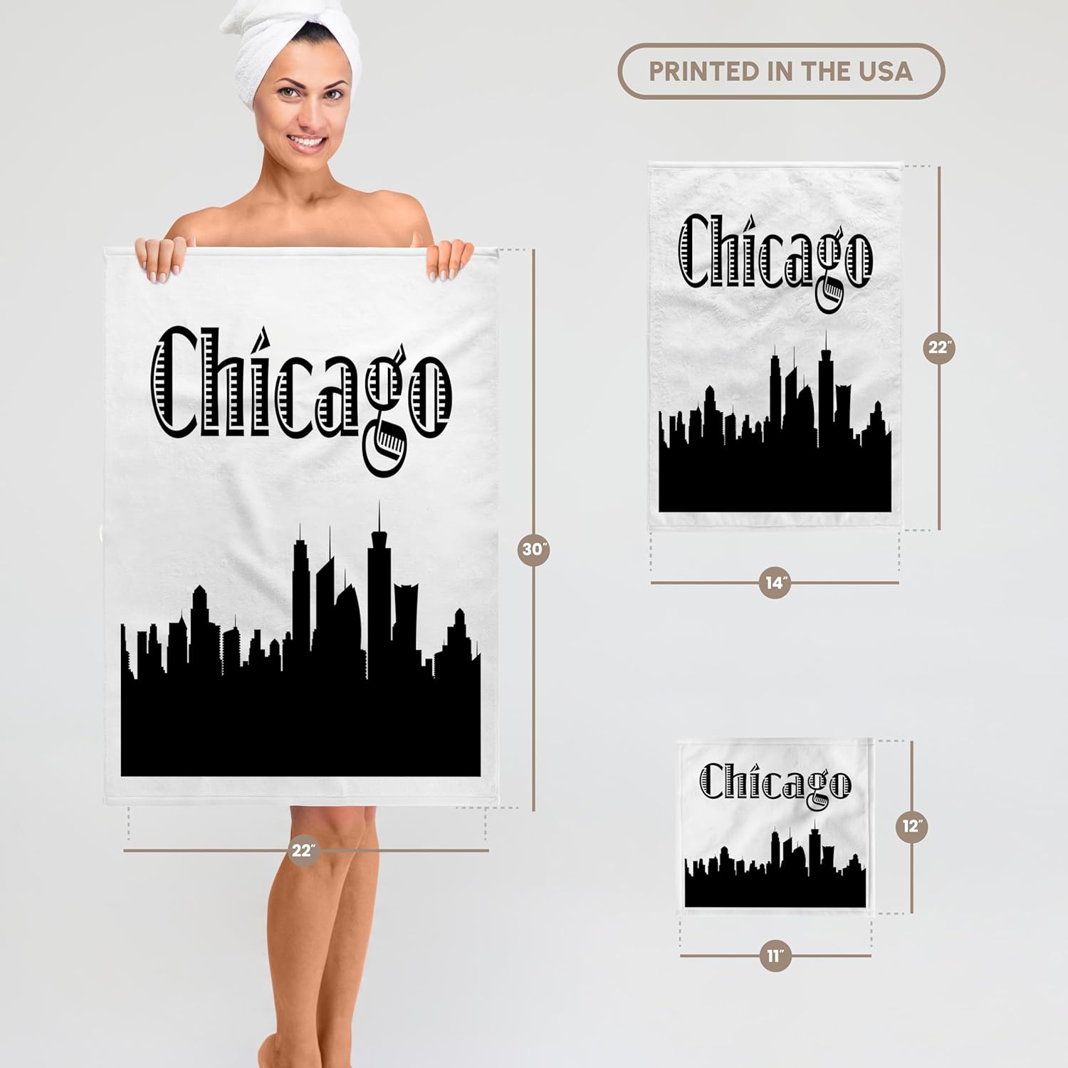 3dRose Chicago City Skyline 22x30 Bath Hand Pool Towel
