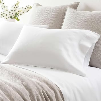 Pine Cone Hill Lush Linen White Pillowcases, Standard Size, White Solid Pattern