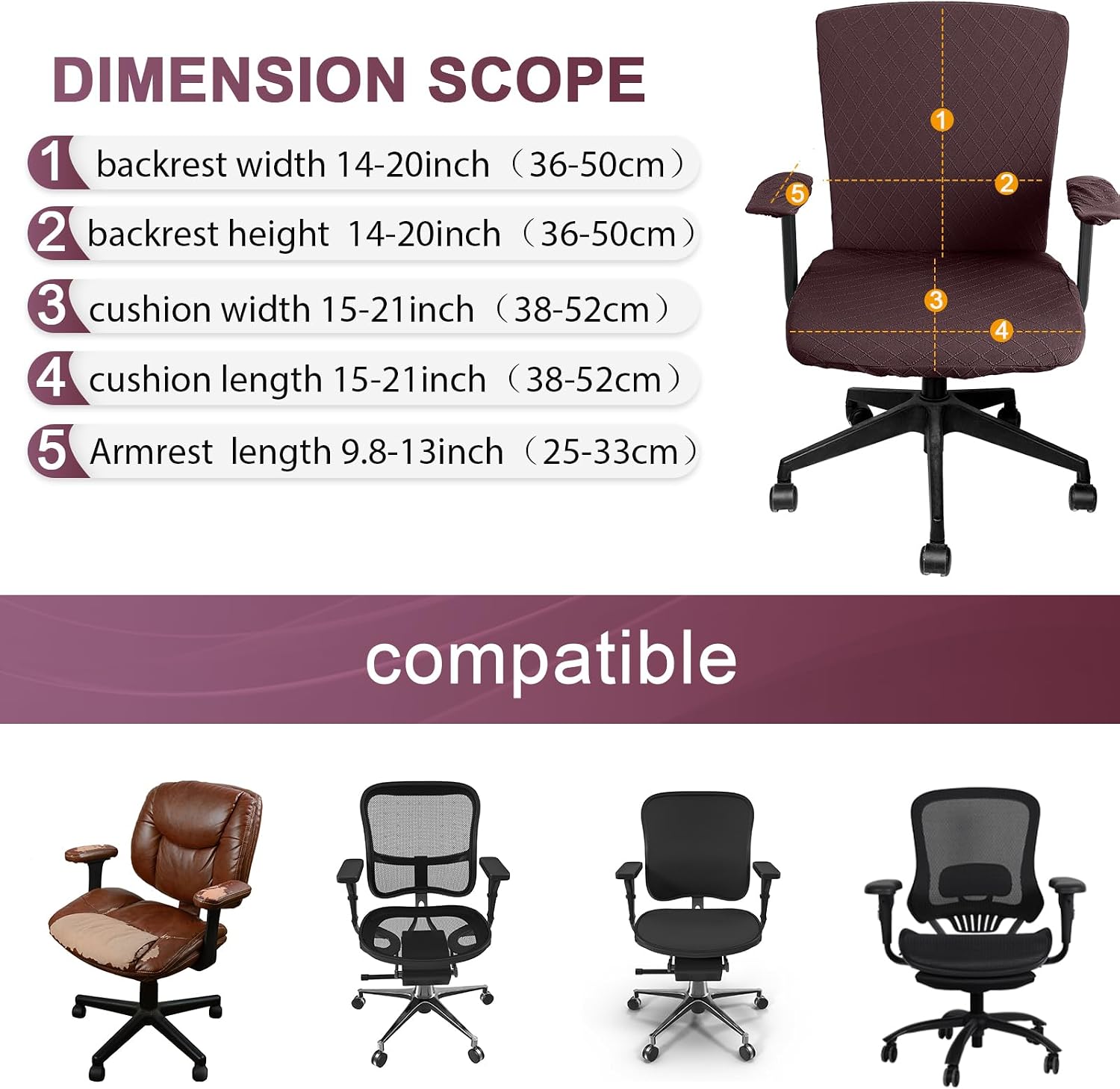 Tallew 4 Pcs Office Chair Covers Stretch Seat Armrest, Coffee Color image 2
