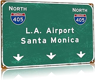 La Airport Road Metal Signs Santa Monica Interstate 405 Highway Sign Indication Tin Sign Airport Highway Bar Home Club Wall Decor 8x12 Inches