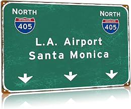 La Airport Road Metal Signs Santa Monica Interstate 405 Highway Sign Indication Tin Sign Airport Highway Bar Home Club Wall Decor 8x12 Inches