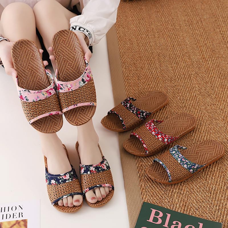 Bamboo Slippers Sandals for Women Tatami Straw Rattan Woven Japanese Slides Non Slip Wooden Zori Beach Travel Hawaiian Summer Indoor House Boho Standing All Day Comfortable Walking Causal Grass3