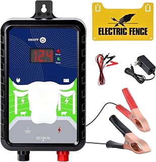 12KV DC AC Powered Electric Fence Charger, 15 Miles 4 Joules Pulse | Waterproof EF-03 Fence Kit for Livestock & Farm, Includes Warning Signs, LED Indicator, for Animals Poultry Ranches Gardens