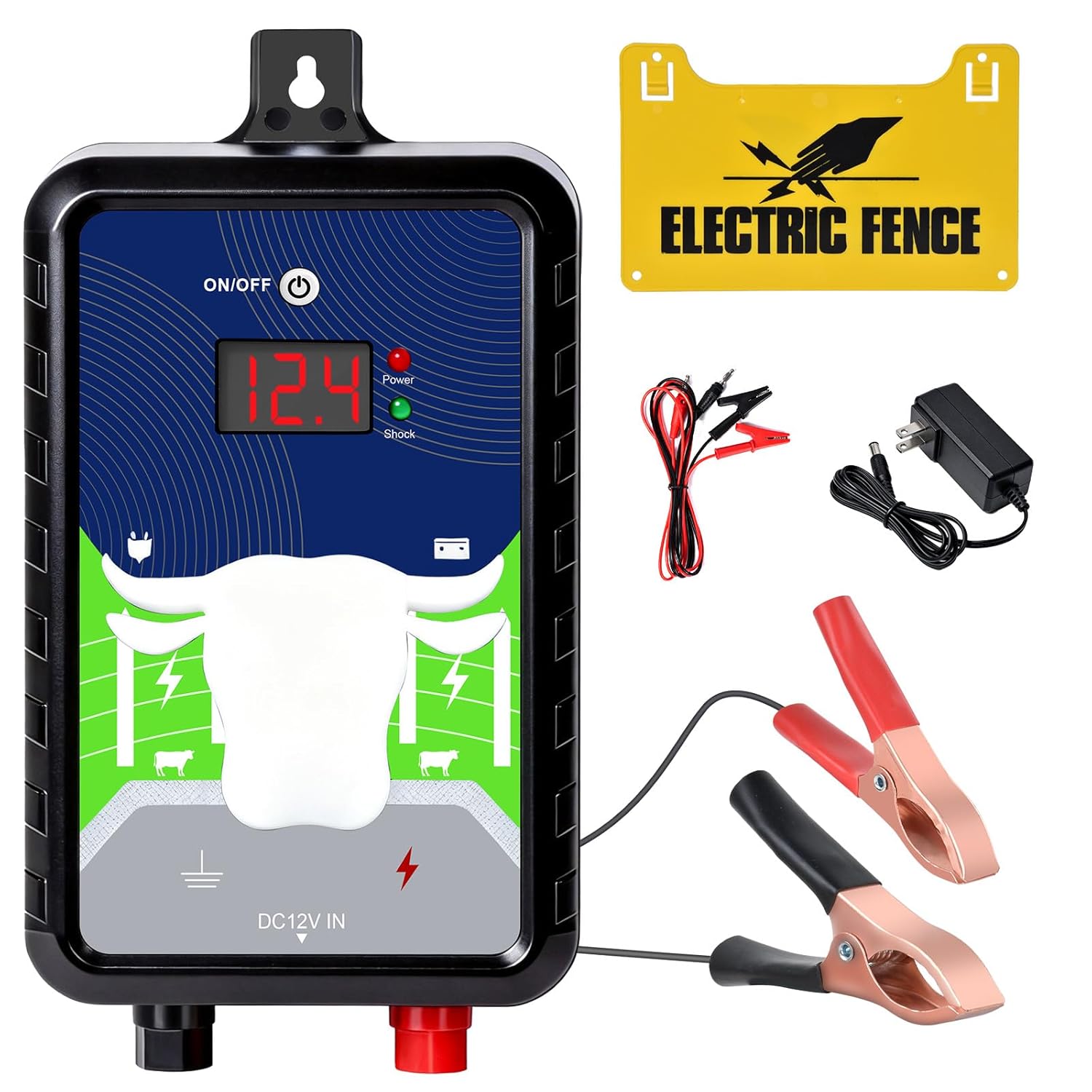 12KV Electric Fence Charger,15 Miles Electric Fence 4 Joules Pulse Energy,Waterproof Electric Fence Kit Suitable for Farm Animals,Pets,Poultry,Ranches and Gardens