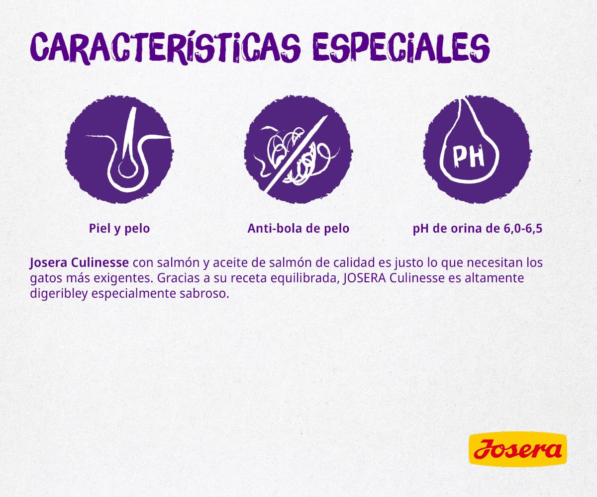 JOSERA Culinesse (1 x 10 kg) | Adultos | Pienso seco Gatos Adultos exigentes | Salmón y Aves | Fácil de digerir | Contenido moderado en Grasas | Sin Trigo | Pack 1