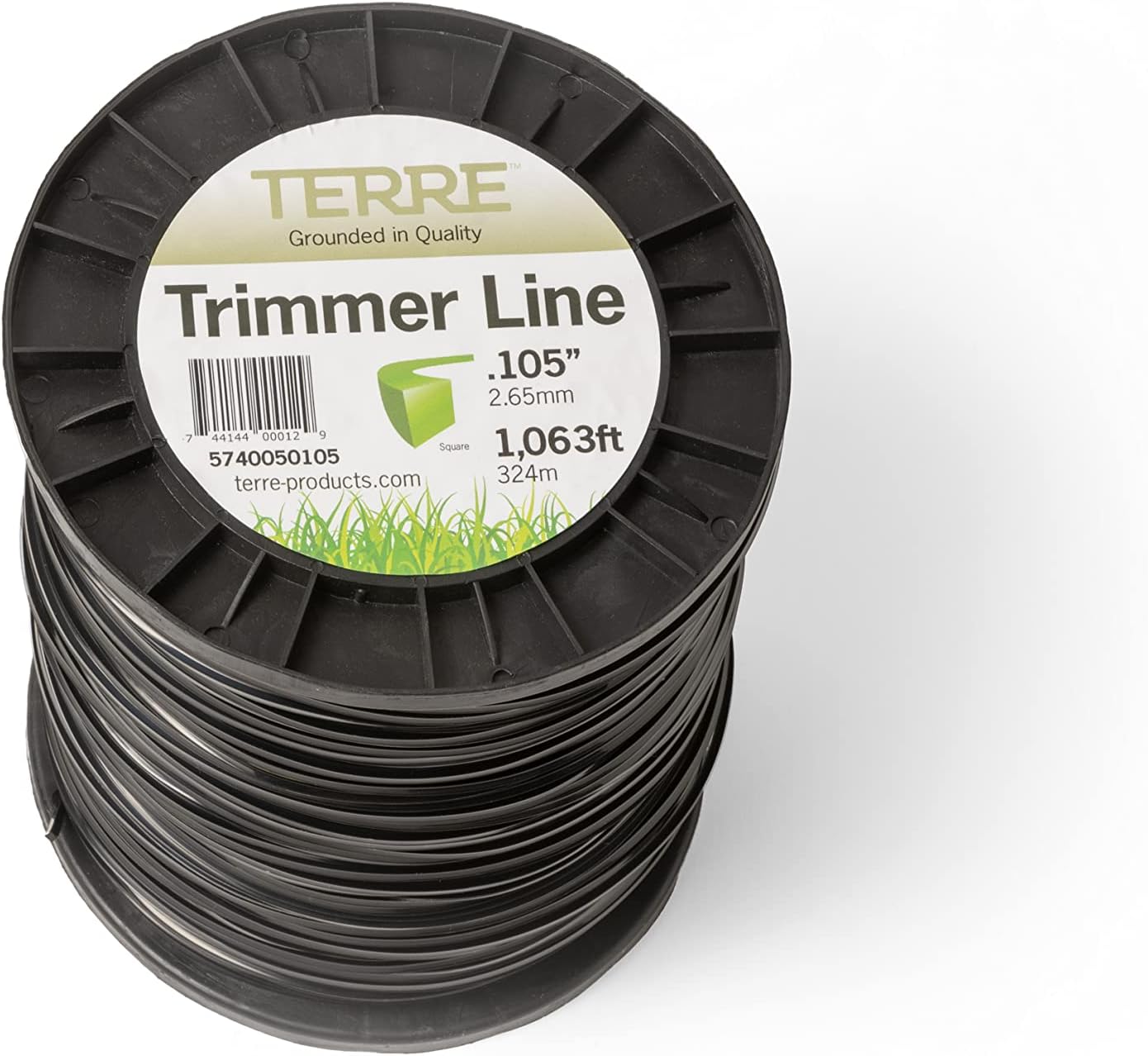 Terre Products - Commercial Grade 105 Trimmer Line Square, 5 lb. Quality Weed Wacker String, Spool Length 1063 ft. or 324m, Weed Eater String Trimmer Line .105 in. or 2.65mm