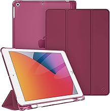 FINTIE Case for iPad 10.2 Inch 9th / 8th / 7th Generation (2021 2020 2019) with Built-in Pencil Holder - Slim Lightweight Semi-Transparent Cover Case with Auto Wake Up/Sleep, Burgundy