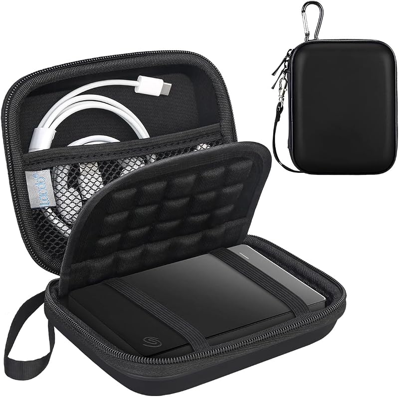 Hard Drive Carrying Case for Seagate Portable External Hard Drive | For Toshiba Canvio Basics/Flex, WD Elements/My Passport 1TB 2TB 4TB 5TB 6TB, 2.5 Inch HDD EVA Shockproof Travel Case, Black