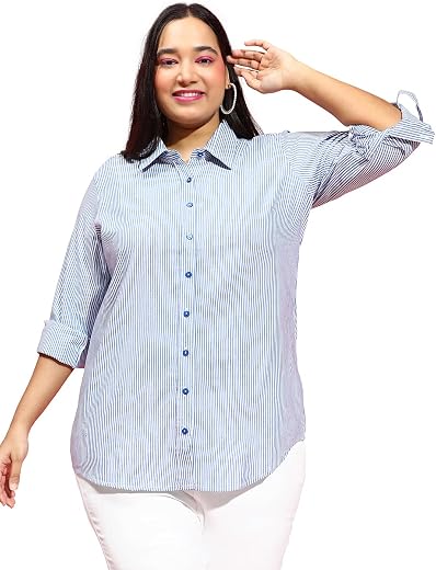 Women Cotton Comfort: Plus Size Yellow Striped Shirt Out Door Dailywear Foram XL/2XL/3XL/4XL/5XL/6XL/7XL/8XL.