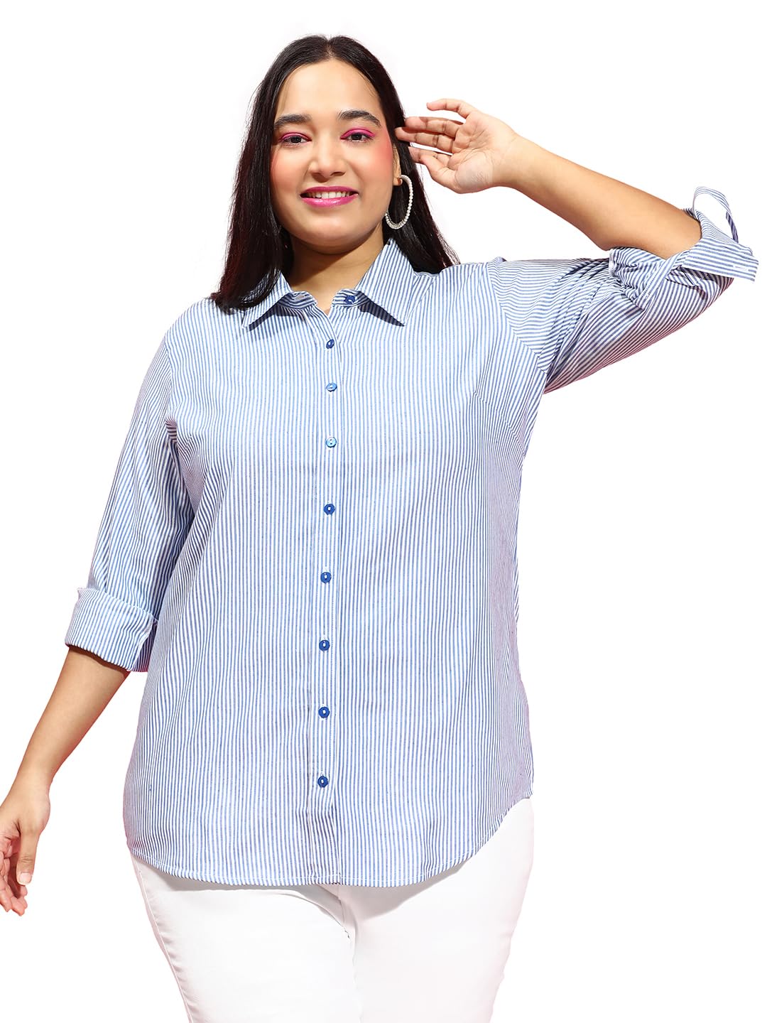 clochoice Women Cotton Comfort: Plus Size Yellow Striped Shirt Out Door Dailywear Foram XL/2XL/3XL/4XL/5XL/6XL/7XL/8XL.-picture-36