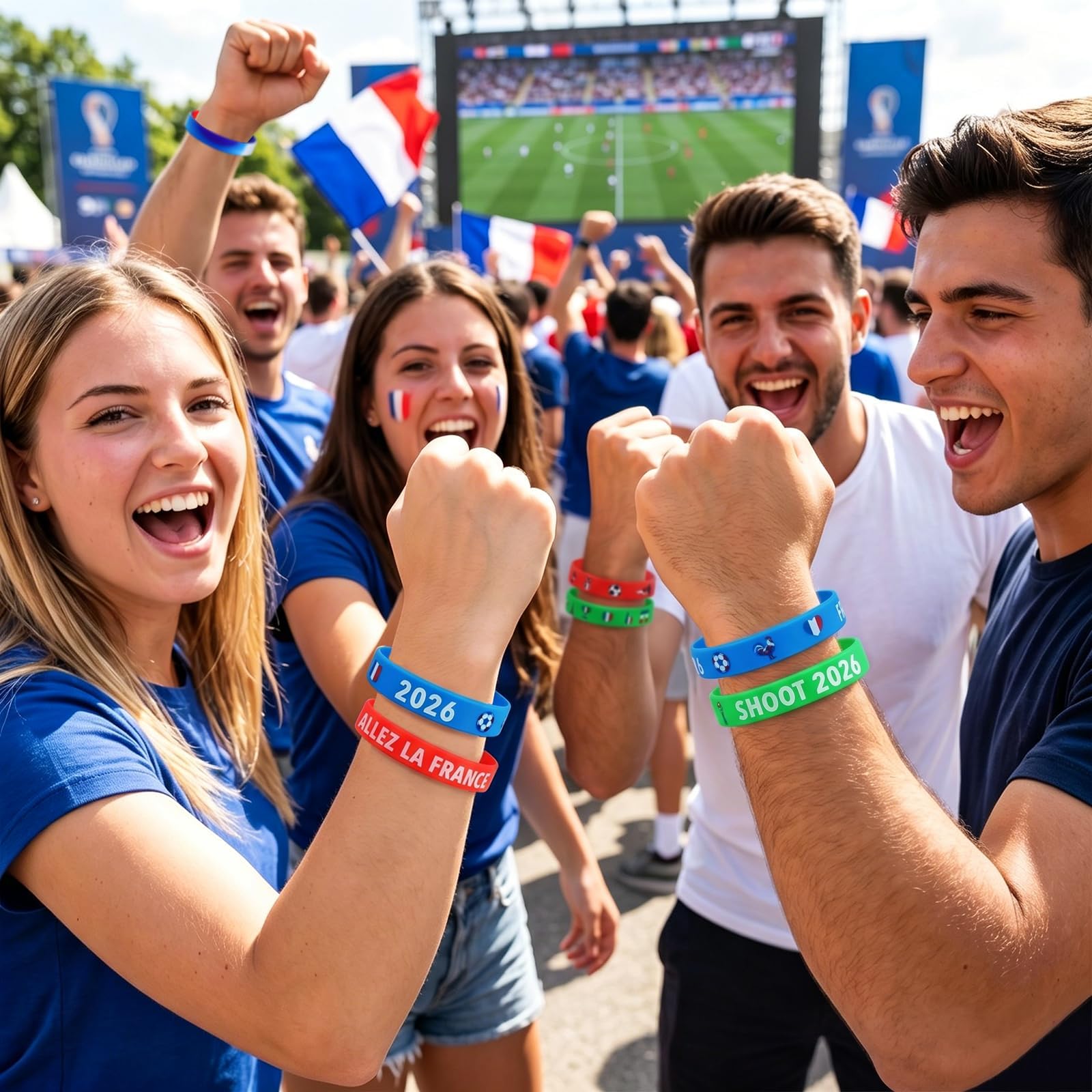 24pcs Bracelet Football Silicone Coupe du Monde 2026 Wristbands Motif Drapeau France pour Fans Supporter France