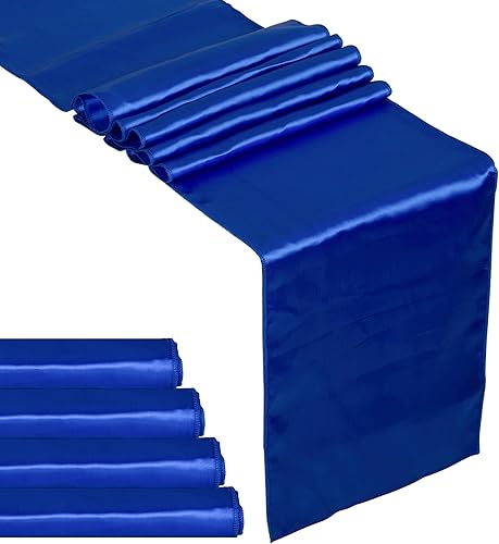 Miniatura 7 de Fynite Paquete de 12 caminos de mesa de satén de 12 x 108 pulgadas de largo, camino de mesa de satén plateado para decoración de fiestas, bodas,