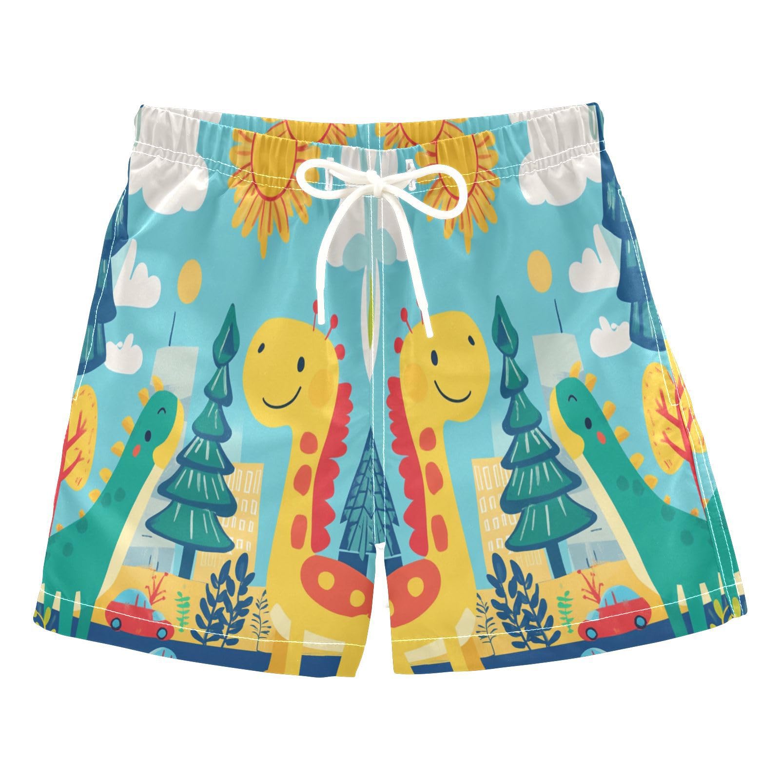 Jucciaco Boys Swim Trunk Quick Dry Beach Board Shorts Dinosaur Sun Cartoon Swimwear for Kids