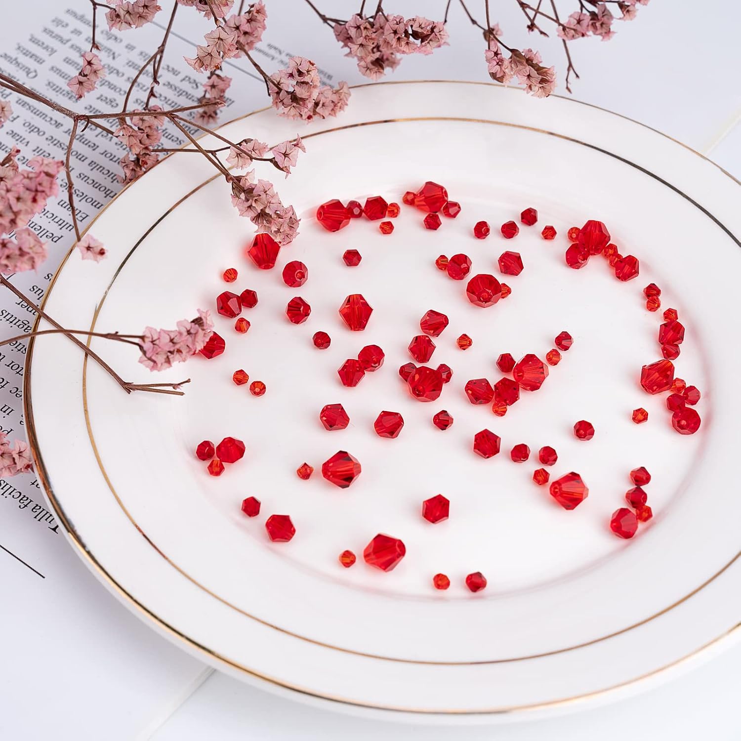 MissAudrey Bicone Crystal Beads for Jewelry Making Lot 850pcs 3mm 4mm 6mm 8mm Red Faceted Bicone Shaped Glass Beads for DIY Craft Bracelets Necklaces Earrings Suncatcher Beading - Image 5