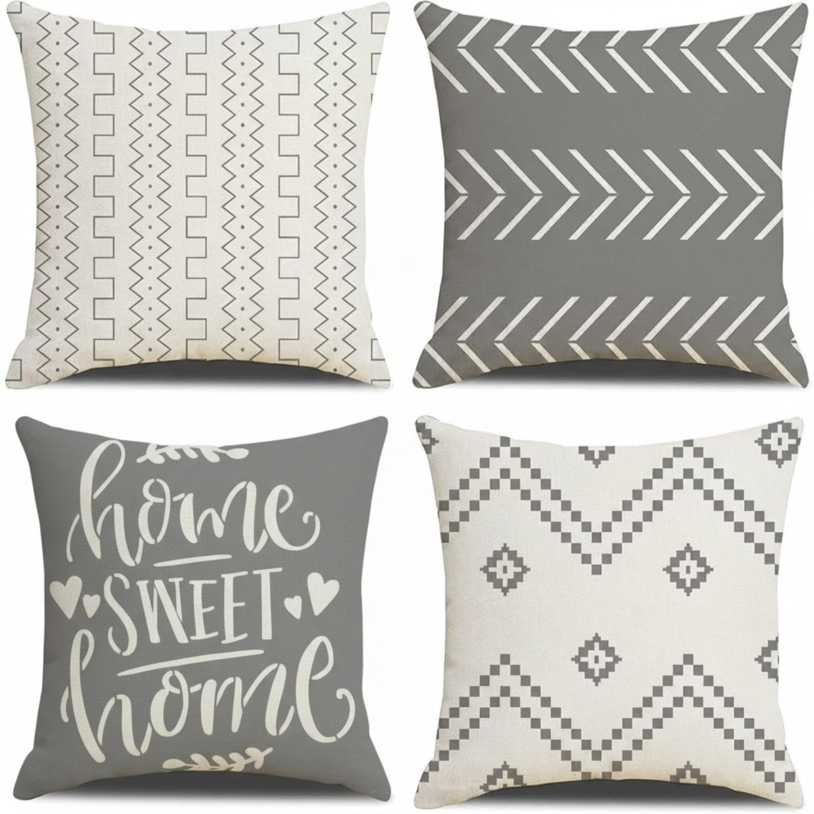 Perclyzm Cushion Covers 40x40cm Set Of 4, Grey Textured Patchwork Farmhouse Cushioncase For Sofa, Chair, Bedroom, Home Office, Couch, Car (Grey, 40 * 40)