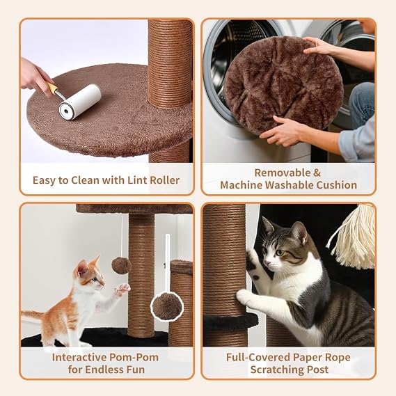 64 Inches Multi Level Cat Tree Tower Indoor Large Cats Furniture(Brown)