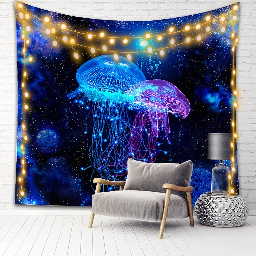 Koonafy Blacklight Jellyfish Wall Art - UV Reactive Jellyfish Fantasy Ocean Underwater Scene - Trippy Magical Art for Bedroom (50''X60'') image 2
