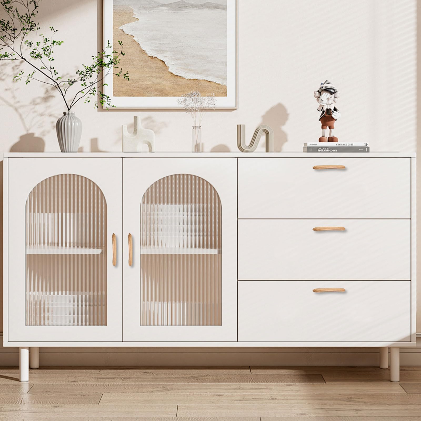 Poignées De Meuble Semi-Circulaires En Bois - Lot De 10 - Pour Tiroirs Et Armoires - Écartement 128 Mm