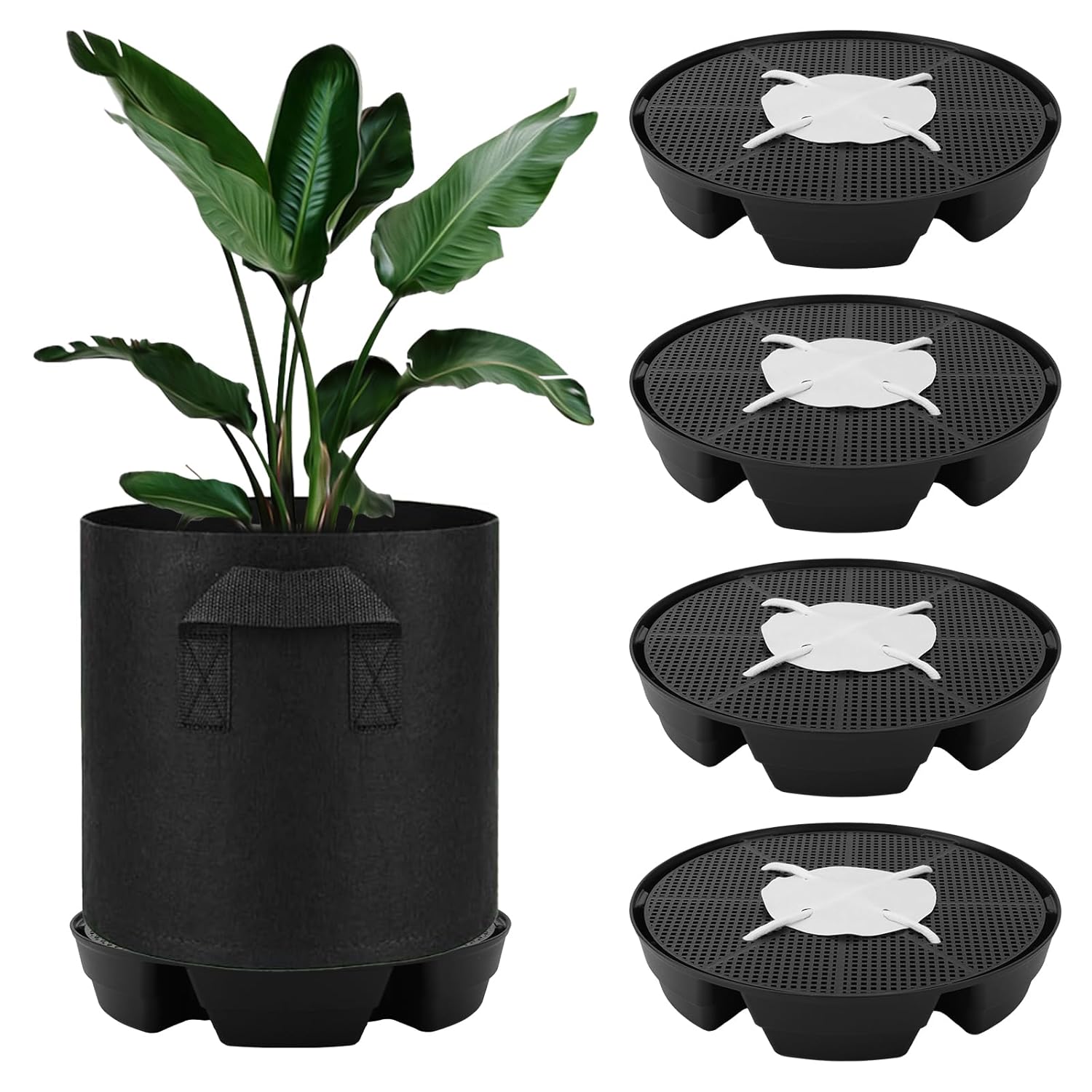 4pcs Auto Plant Watering Devices, Plastic Self-Watering Base with Cotton Fabric & Rope Automatic Autopots Water Planter Saucer Stand Trays for Greenhouse Indoors Grow Tents Grow Bags Accessories
