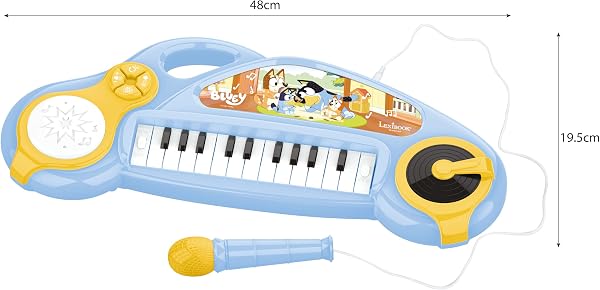 LEXIBOOK, Bluey, Piano electrónico para niños con Efectos Luminosos, Azul y Amarillo, K704BY - 2