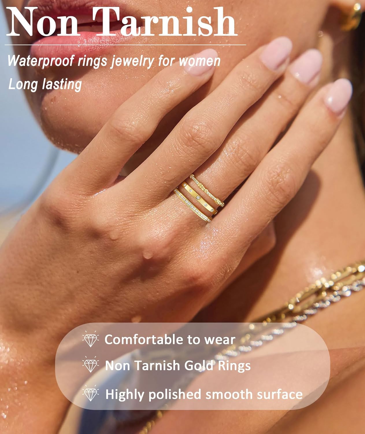 KAERUN Stackable Gold Rings for Women Non Tarnish Dainty 14K Gold Plated Stacking Rings Cubic Zirconia Thumb Ring Set Trendy Statement Wedding Bands Promise Engagement Rings for Women Size 6-10 - Image 3