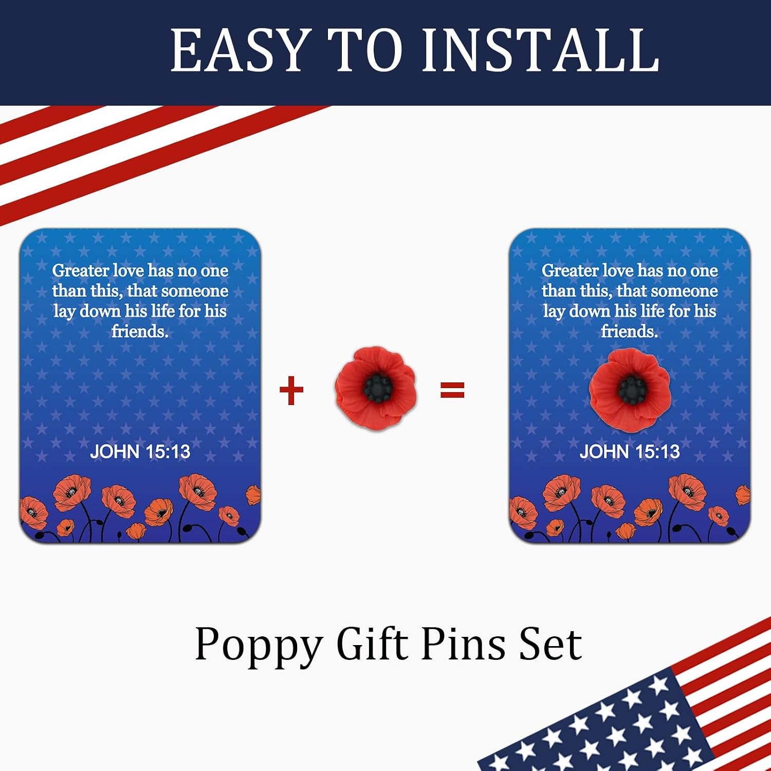 Veteran Day Poppy Pins with Cards Memorial Day Resin Poppy Brooch Pins Church Christian Veteran Appreciation Gifts for Military Veterans Memorial Day Party Favor Decoration