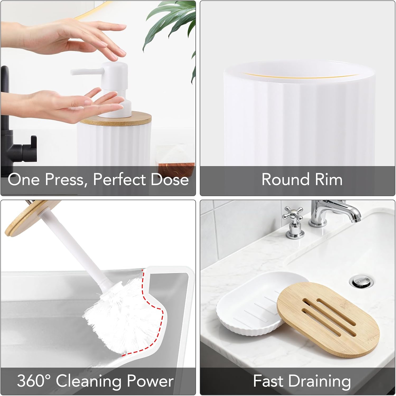 Bathroom Accessories Set,10PC Wicker Home Set with Trash Can, Tissue Box,Tray, Soap Dispenser, Soap Dish, Toothbrush Holder, Toothbrush Cup,Toilet Brush and Qtip Holders (White, Bath Set)