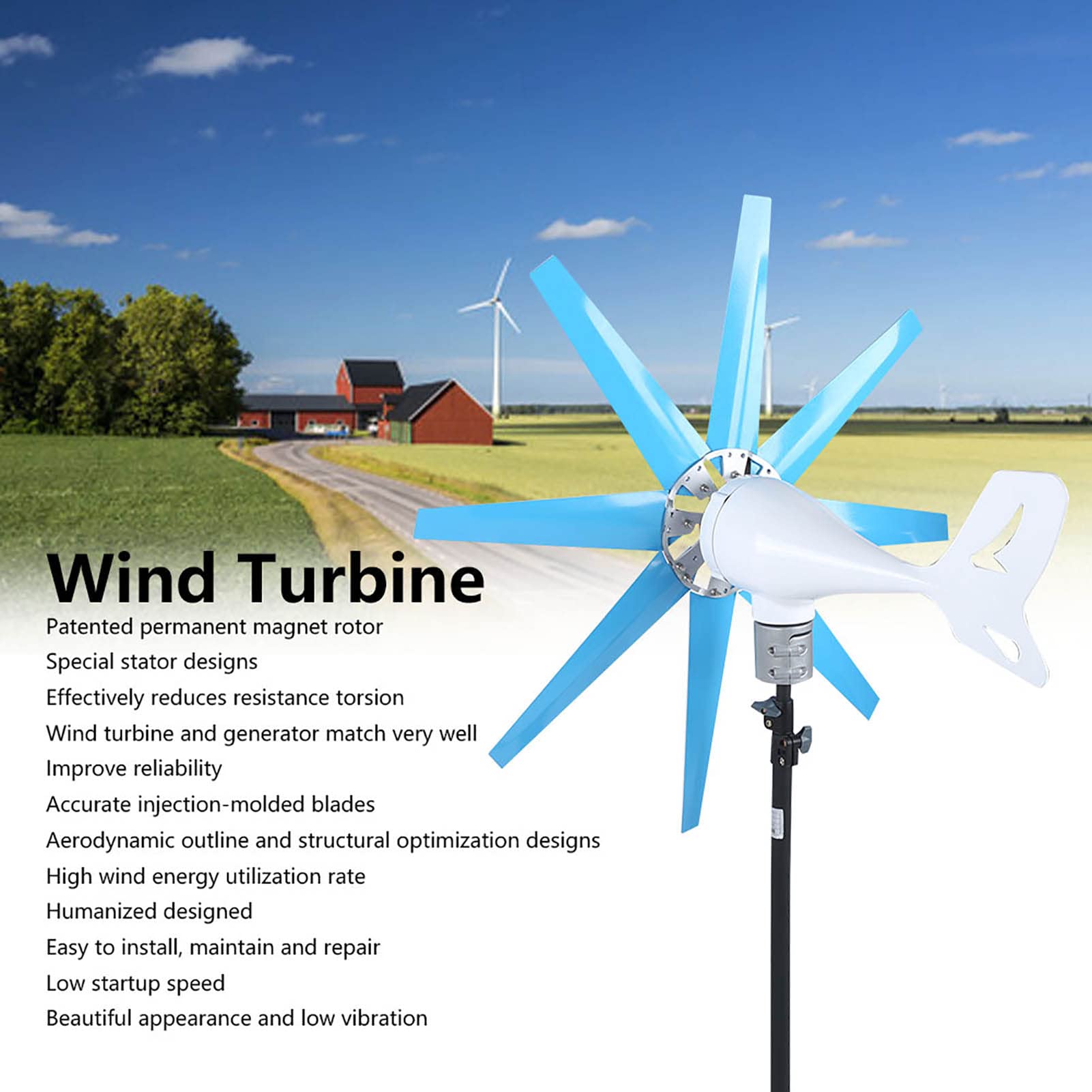 Hyuduo Kit de Generador de Turbina Eólica, Aluminio con Controlador, Potencia Nominal de 100W para Barcos, Casas Rodantes, Granjas Domésticas (DC12V)