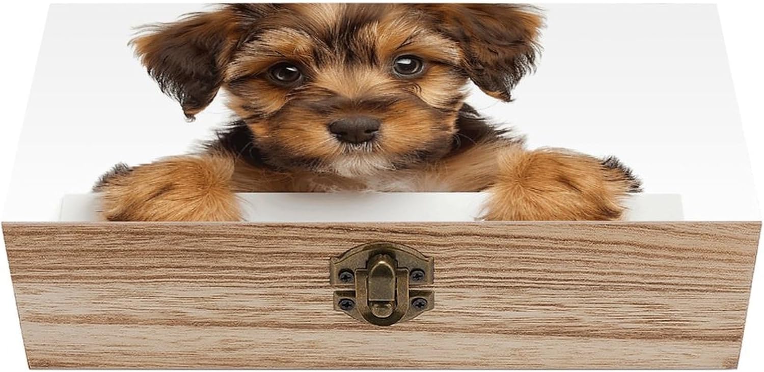 Small Brown Dog Wooden Decorative Storage Box Jewelry Box