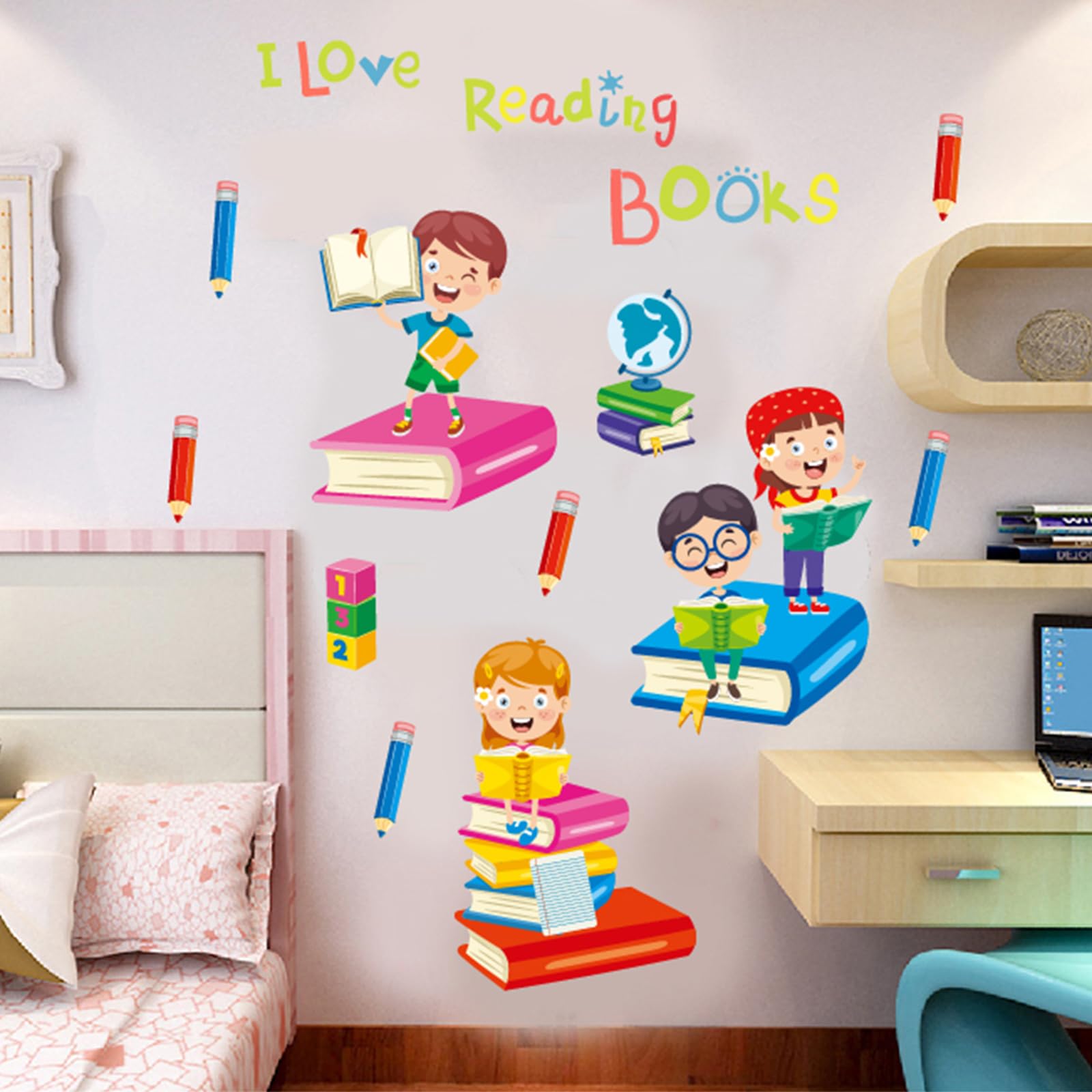 Adesivo da parete luminoso, adesivo da parete a tema cartoni animati, per camera da letto, aula, cameretta dei bambini, soggiorno