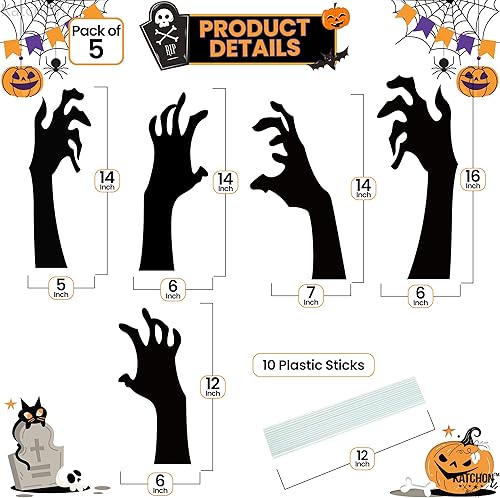 Miniatura 3 de KatchOn, Letreros aterradores de mano con estacas  Grandes, 16 pulgadas  Letreros de patio de Halloween para decoraciones de Halloween al aire libre