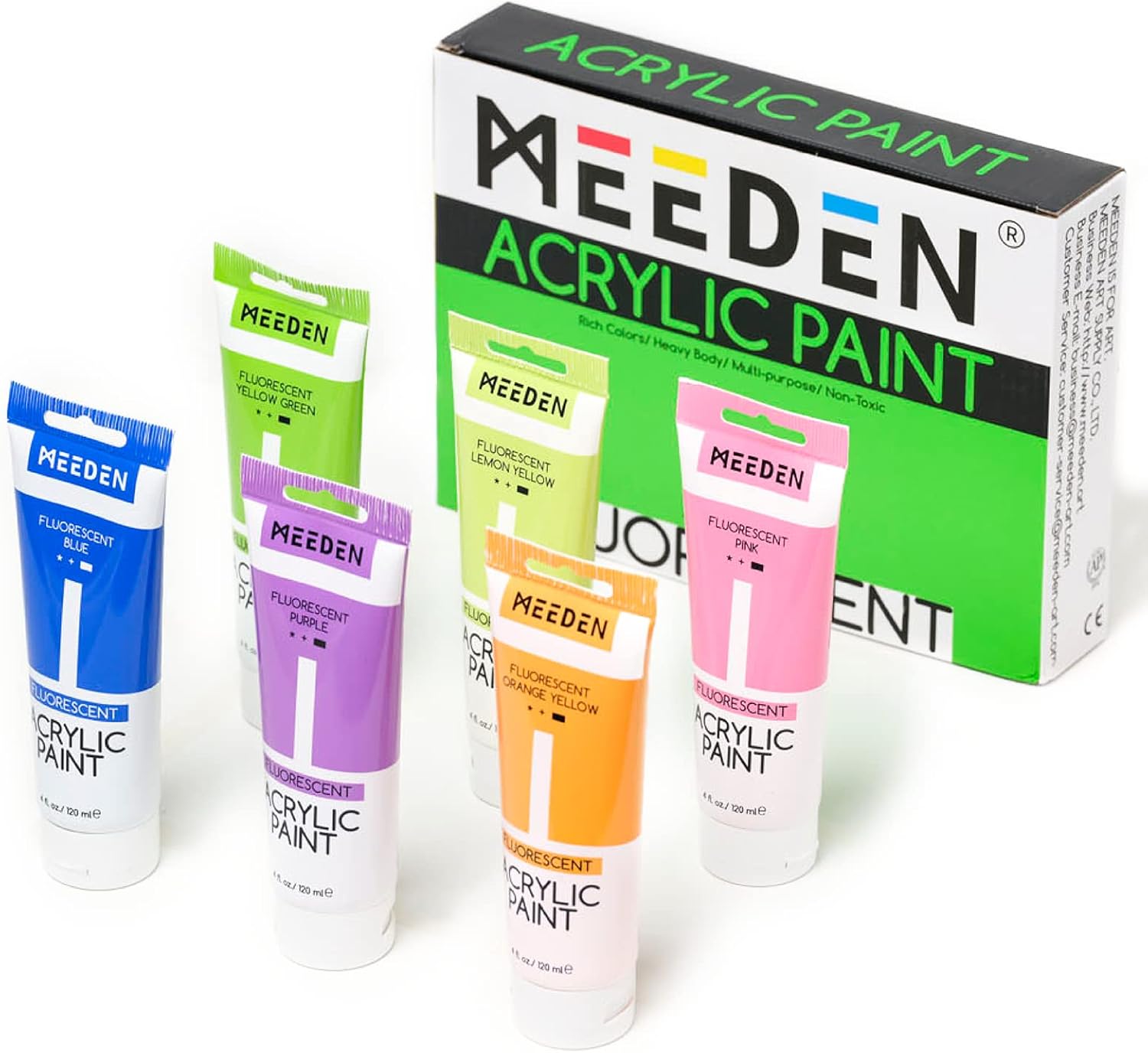 MEEDEN Fluorescent Acrylic Paint, 6 Colors Acrylic Paint