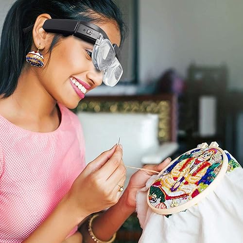 Miniatura 8 de Lupa de montaje en cabeza LED con 3 lentes desmontables, 2 luces LED profesionales para joyero, lupa recargable por USB, manos libres, lupa para