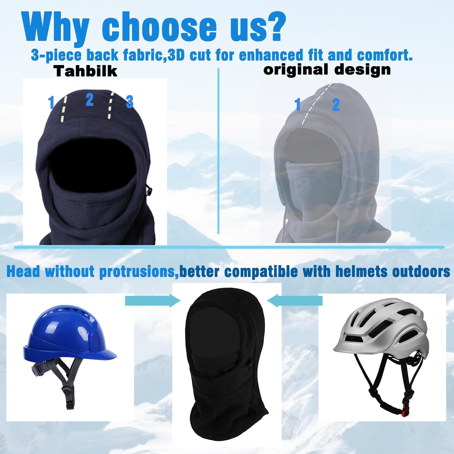 Tahbilk Ski Mask Fleece Balaclava,Windproof Face Mask Winter Warm Neck Cover Helmet Hood for Men Women - Image 3