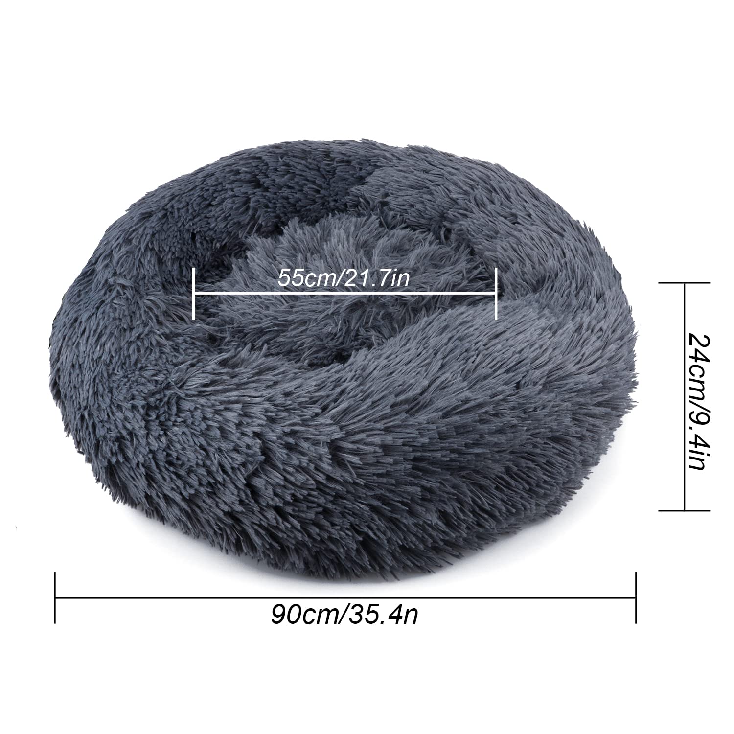 Cuccia Morbida Per Gatti E Cani Piccoli - Forma Rotonda In Peluche, Grigio 50x50cm, Lavabile E Antiscivolo - Foto 4