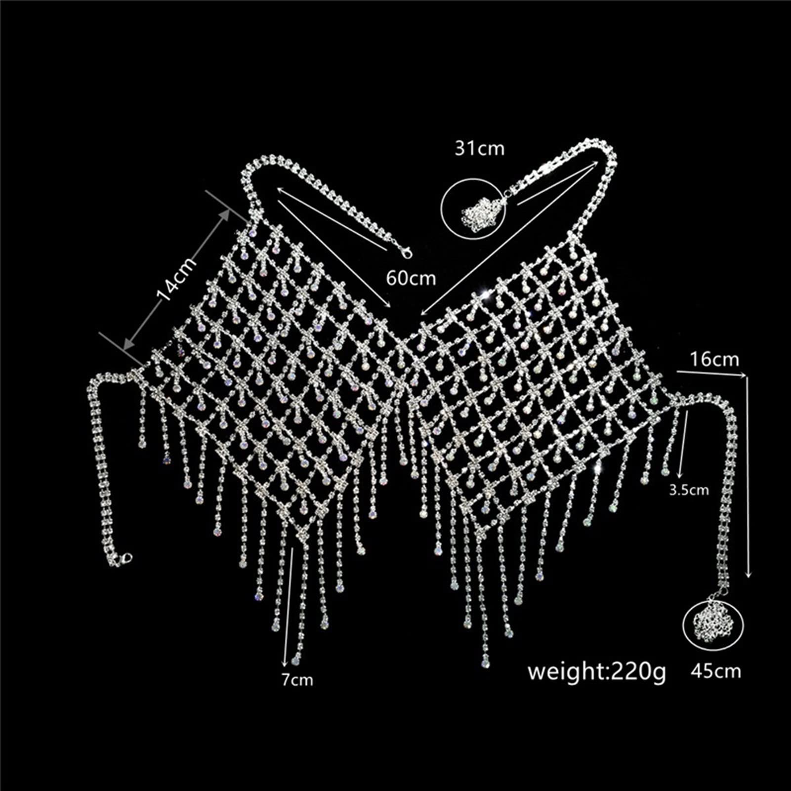 Party-Körperketten, sexy Strass-Quasten-Körperkette, BH, luxuriös, glänzend, exquisites Geschirr, Dessous, Bikini, Körperschmuck, Accessoires, Körperschmuck (Metallfarbe: Gold) (A Silber)