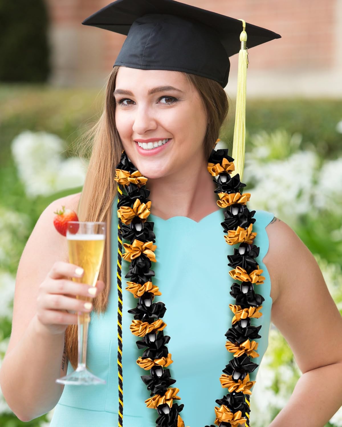Cindeer Graduation Leis with Kukui Nut Beads and Honor Cord Class of 2026 Graduation Ribbon Leis Hawaiian Kukui Nut Beads Necklace for Student Party Gift Supplies
