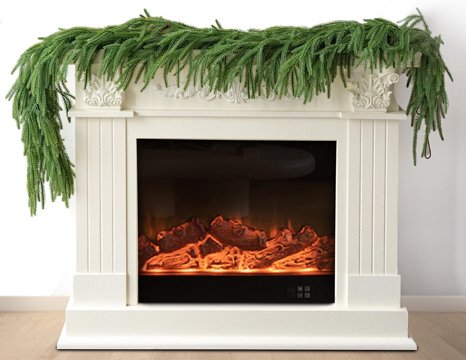 6Ft 2Pcs Artificial Norfolk Pine Garland Realistic Green Faux Greenery Garland for Christmas Table, Fireplace, Mantle, Window, Stairs, Indoor, Outdoor Holiday Decor 6FT02