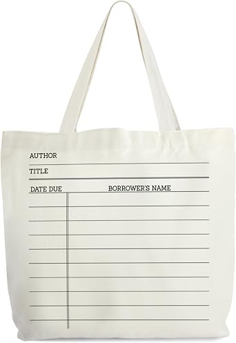 Library Book Due Date Tote Bag for Women, Library Check Out Card Themed Tote, Book Lover Gift Bag, Bookish Book Bag, Reading Shoulder Bags Gifts for Book Lovers Bookworm Librarian Teacher -49