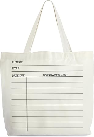 Library Date Due Book Lover Tote Bag - 14x16 Inch Canvas Librarian Gift