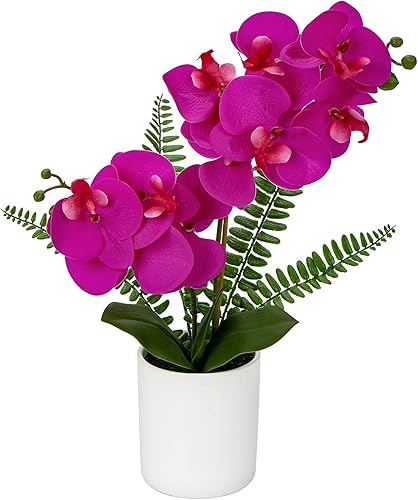 Vista 39 de Briful Orchids Artificial Flowers 16" Small Fake Orchid Pink Phalaenopsis Orchid Flower Arrangements with Ceramic Vase Faux Orchid for Home Bathroom