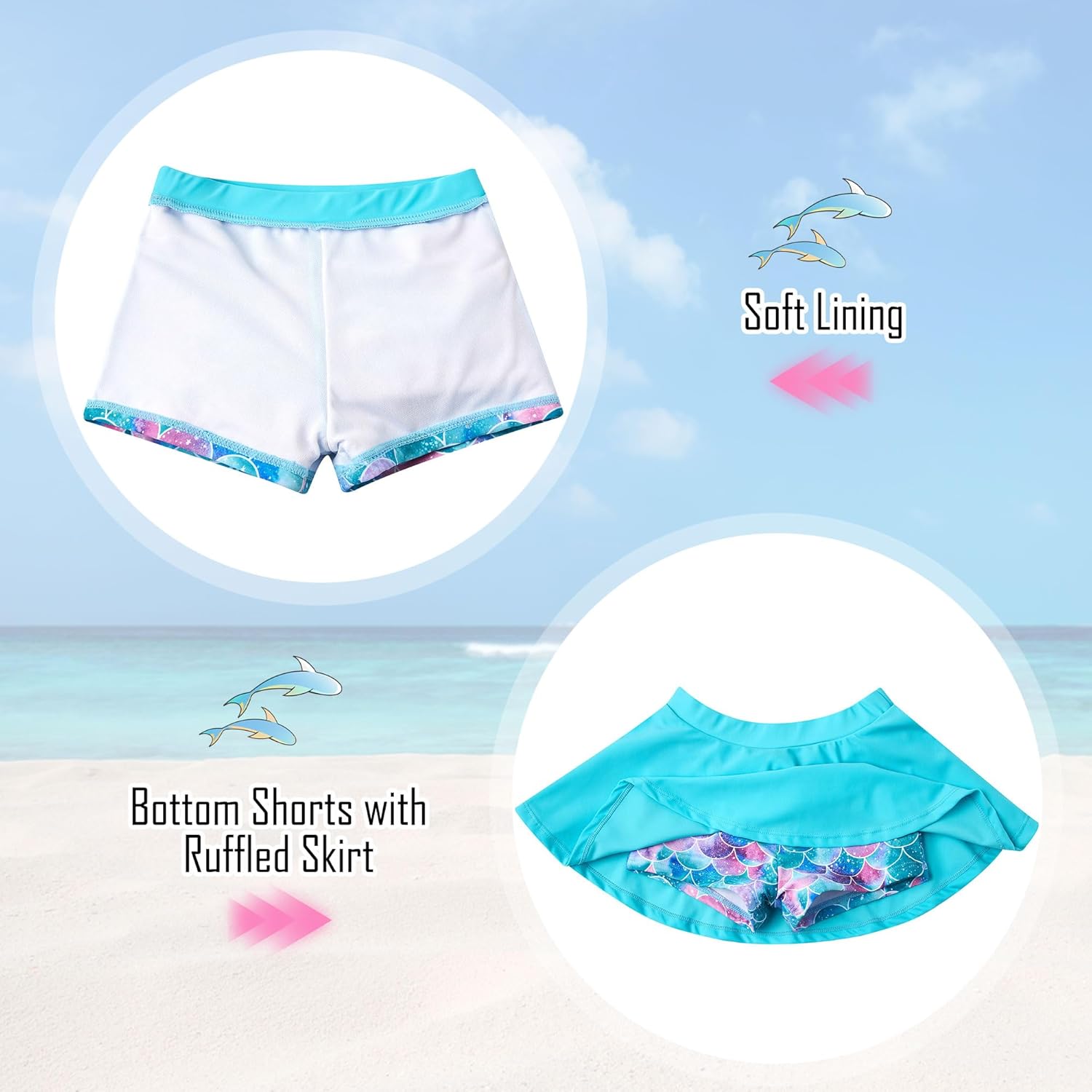 swimsobo Girls Swimsuit Rash Guard Long Sleeve Bathing Suit Two Piece Swimwear Swimming Skirt with Shorts 3-12T - Image 4